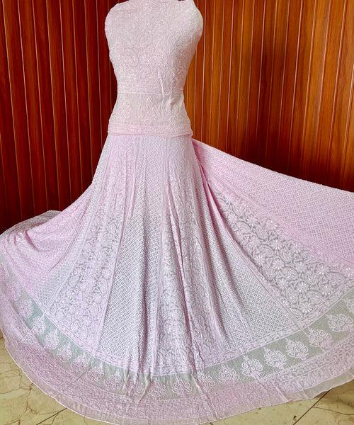 Ruhani Pink Chikankari Cut Dana Pearl Sequins Wedding Lehenga