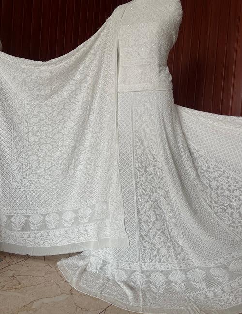 Ruhani White dyeable Chikankari Cut Dana Pearl Sequins Wedding Lehenga