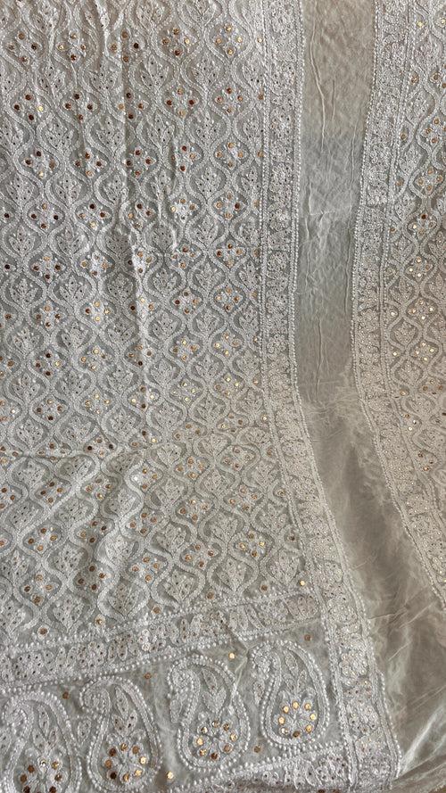 Ruhani pure georgette allover Chikankari and mukaish men's wedding sherwani Fabric