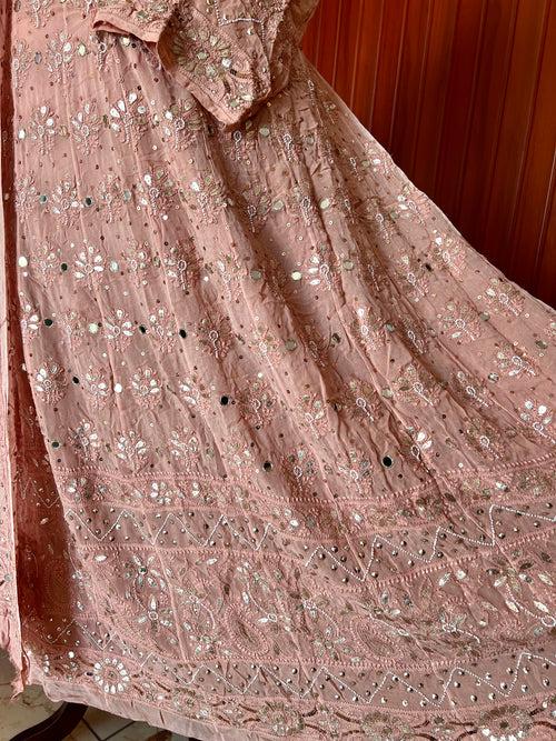 Ruhani Old Rose Chikankari gota mirror sequins pearl anarkali