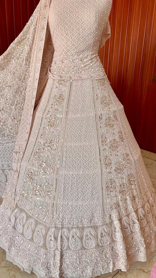 Nude Ruhani chikankari pearl and sequins wedding lehenga