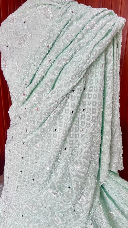 Mint Green Chikankari Pearl  and Sequins Wedding Lehenga