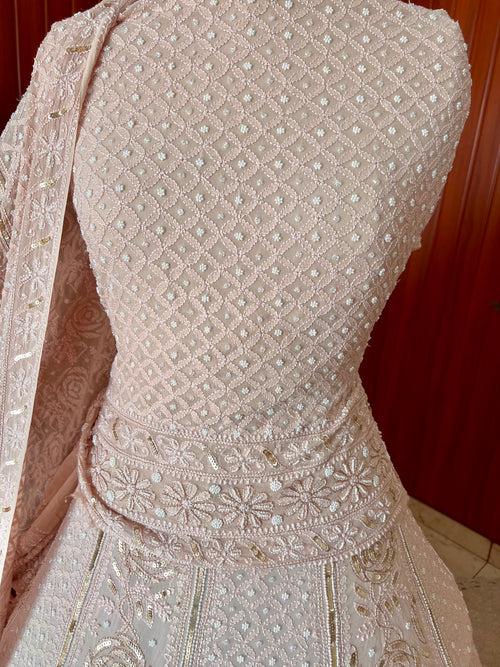 Nude Ruhani chikankari pearl and sequins wedding lehenga