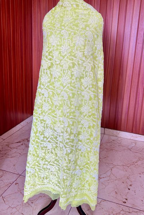 Lime green Chikankari Faux Georgette Dupatta