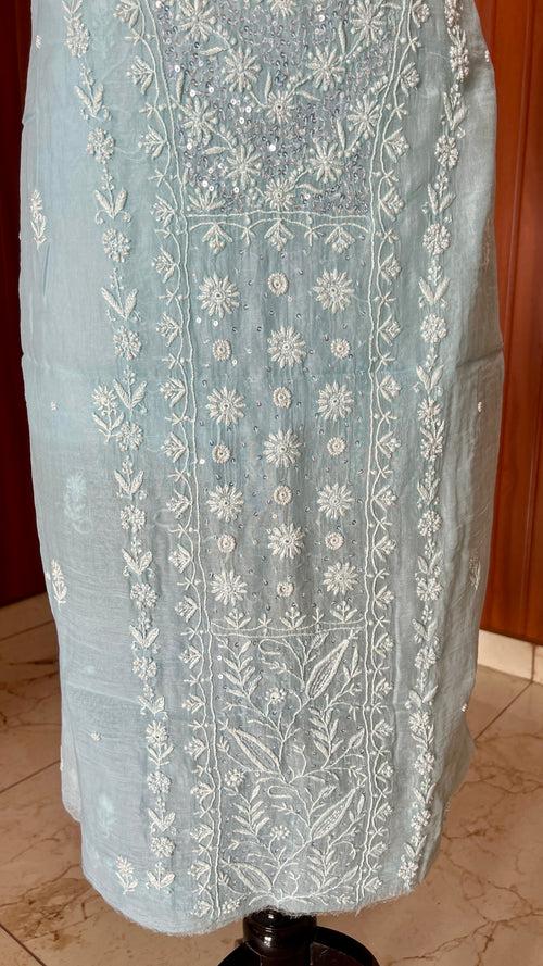 Light Blue Mulmul fine Chikankari kurta & dupatta set