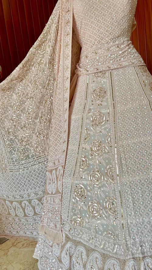 Nude Ruhani chikankari pearl and sequins wedding lehenga