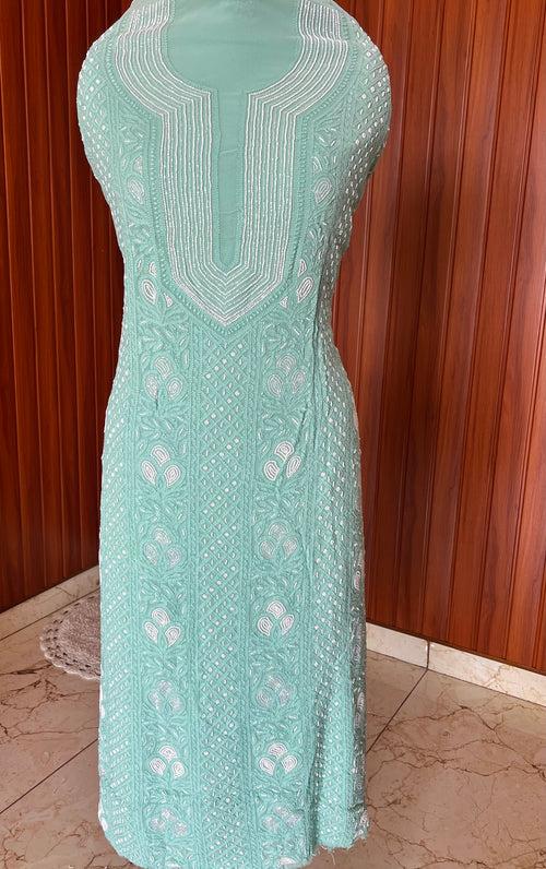 Sage green Chikankari Pearl Beads and Cut Dana Kurta and Dupatta