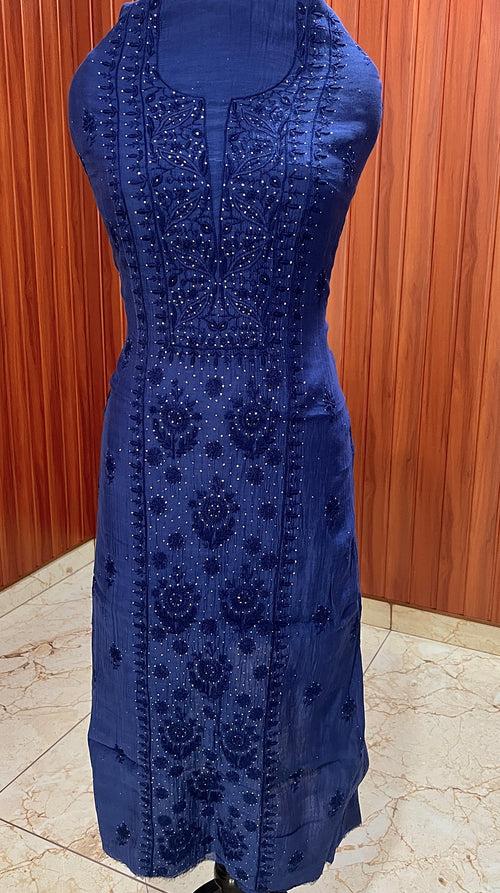 Navy blue Mulmul fine Chikankari kurta & dupatta set