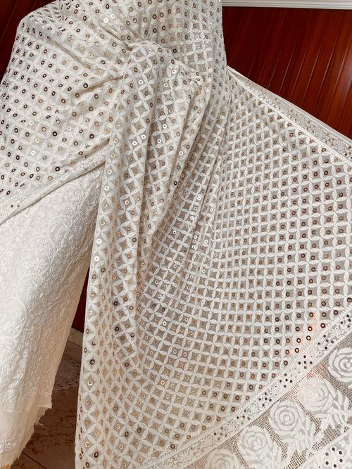 Ruhani Chikankari and Ring Mukaish Dupatta