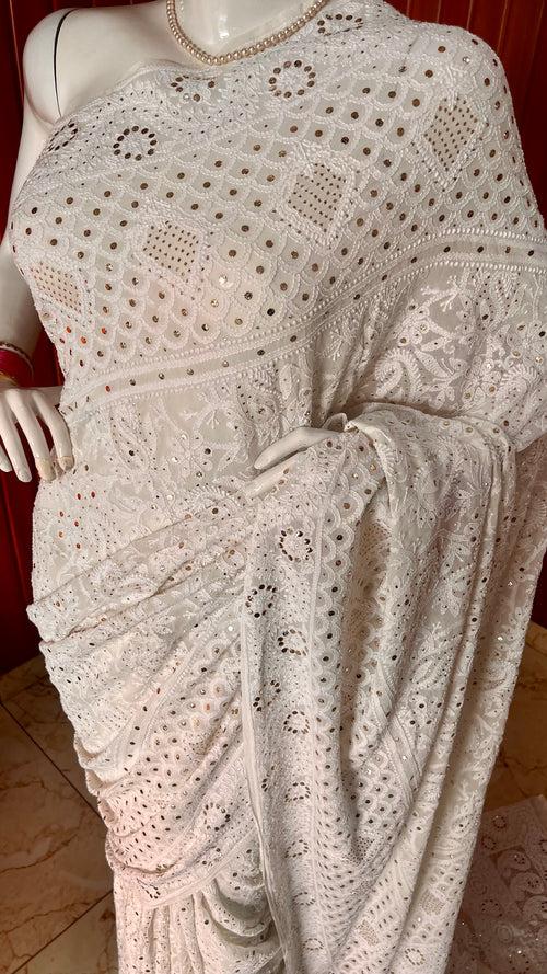 Ruhani Allover Chikankari and intricate Mukaish Saree