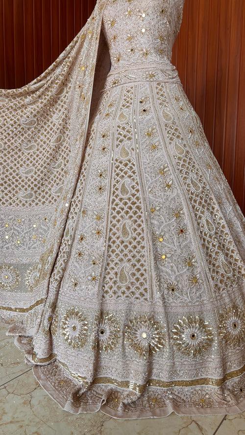 Masterpiece Ruhani Chikankari Sequins Cut Dana Pearl Wedding Lehenga