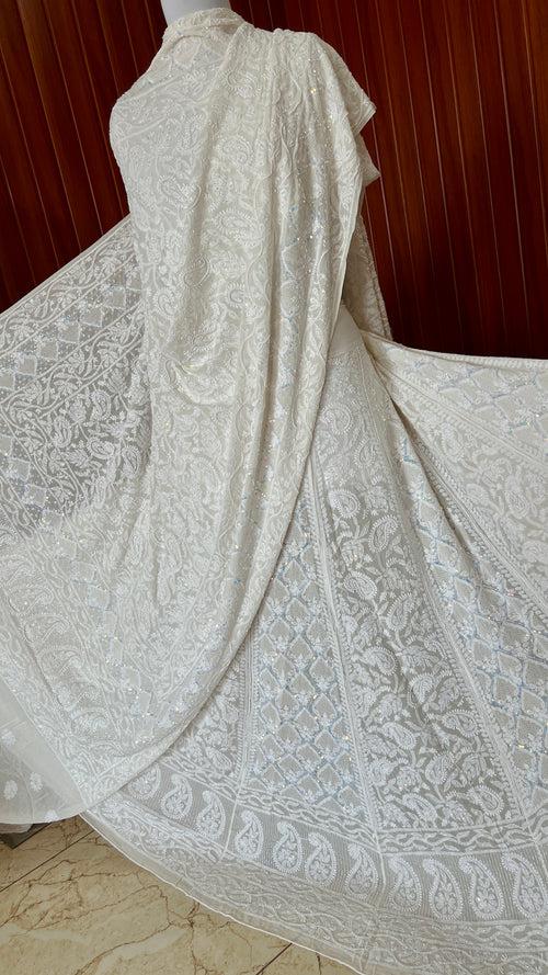 Ruhani Off white Chikankari Jaali Pearl Cut Dana Sequins Wedding Lehenga