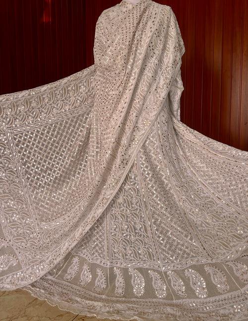 White Chikankari and Gota Patti Lehenga Set