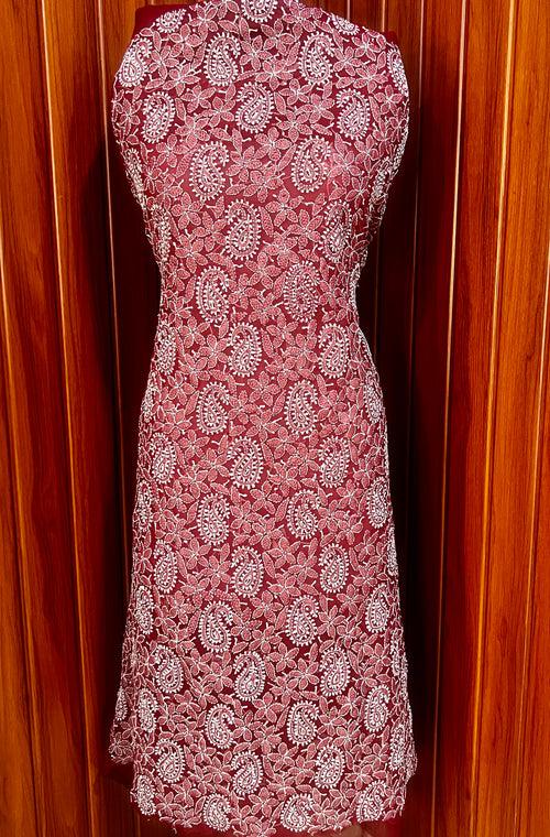 Maroon Chikankari Faux Georgette kurta fabric