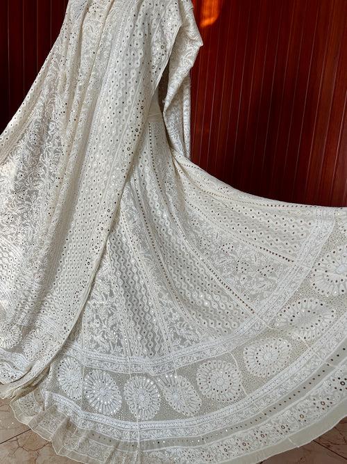 Ivory Ruhani Chikankari and Mukaish Lehenga