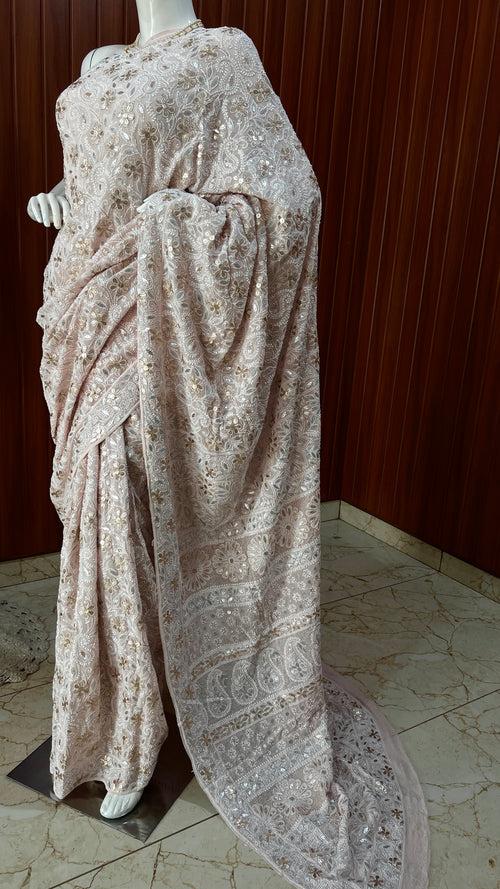 Ruhani Dusty Pink Chikankari and Gota Patti Saree