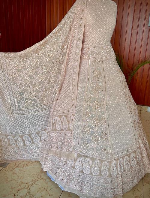 Nude Ruhani chikankari pearl and sequins wedding lehenga