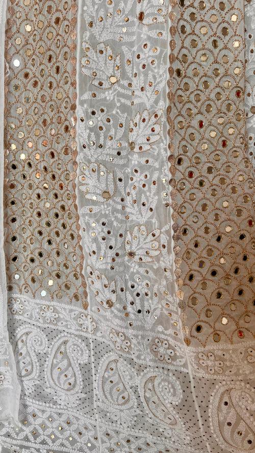 White Chikankari Mukaish Mirror and Gota Patti Anarkali with Dupatta