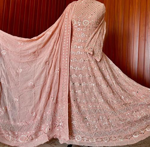 Ruhani Old Rose Chikankari gota mirror sequins pearl anarkali