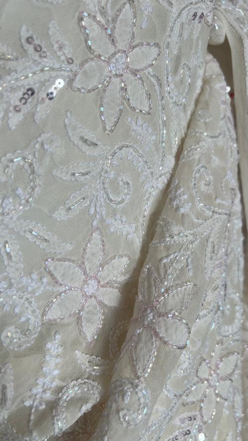 Ruhani Ivory Chikankari Cut Dana and Sequins Masterpiece Saree