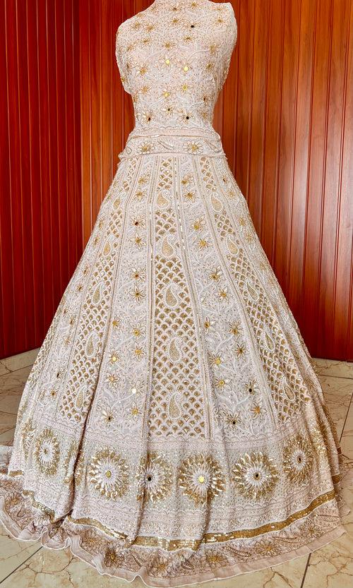 Masterpiece Ruhani Chikankari Sequins Cut Dana Pearl Wedding Lehenga