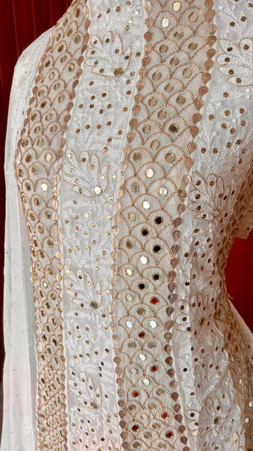 White Chikankari Mukaish Mirror and Gota Patti Anarkali with Dupatta