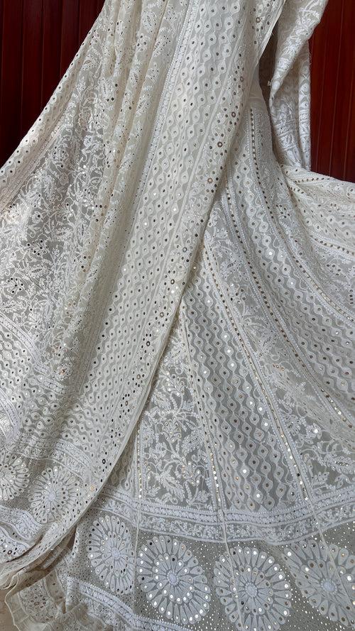 Ivory Ruhani Chikankari and Mukaish Lehenga