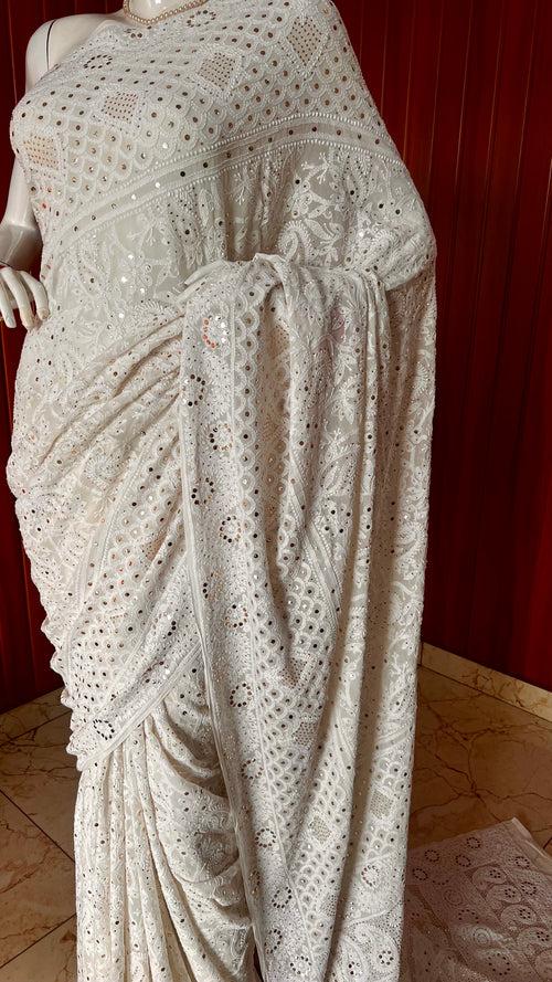 Ruhani Allover Chikankari and intricate Mukaish Saree