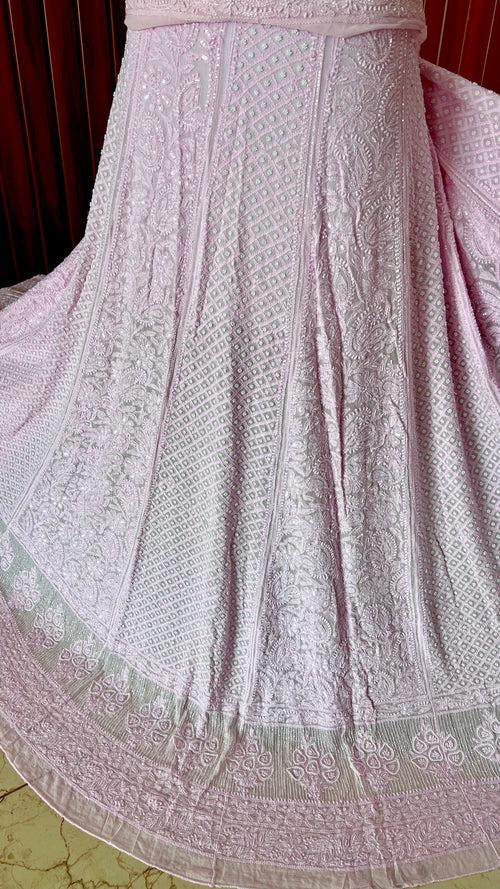 Ruhani Pink Chikankari Cut Dana Pearl Sequins Wedding Lehenga