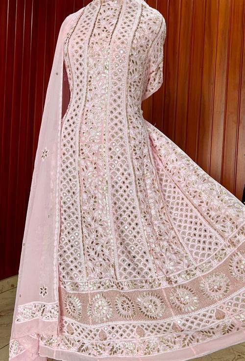 Ruhani Pink Chikankari Mirror and Gota Patti Anarkali with Dupatta