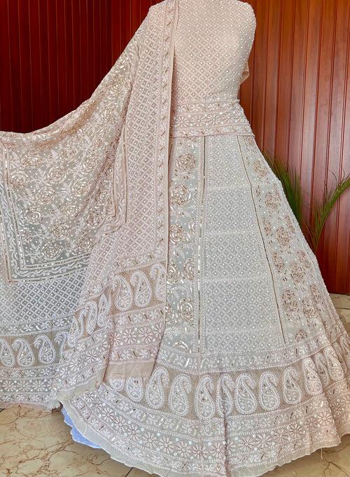 Nude Ruhani chikankari pearl and sequins wedding lehenga