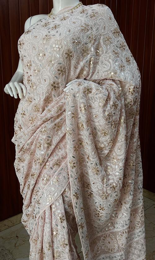 Ruhani Dusty Pink Chikankari and Gota Patti Saree