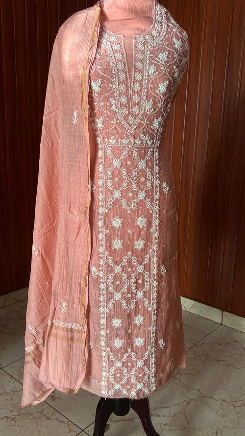 Old Rose Mulmul fine Chikankari kurta & dupatta set