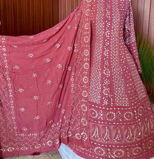 Ruhani Cherry Pink Chikankari gota mirror sequins pearl anarkali