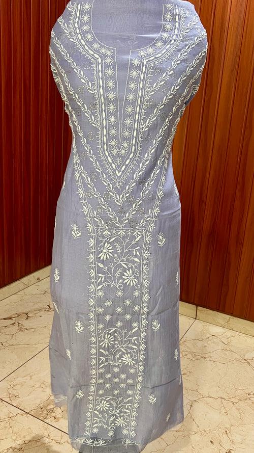 Mauve Mulmul fine Chikankari kurta & dupatta set