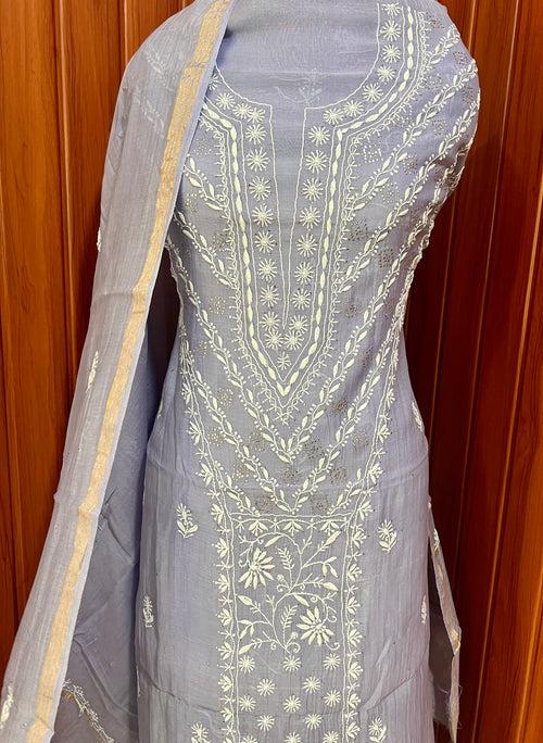 Mauve Mulmul fine Chikankari kurta & dupatta set