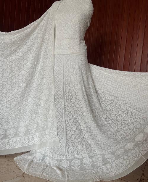 Ruhani White dyeable Chikankari Cut Dana Pearl Sequins Wedding Lehenga