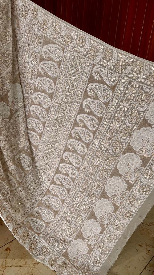 Ruhani Chikankari Saree with Gota Patti Sequins Pearl and Aari Embroidery