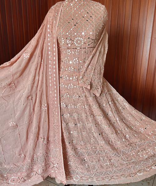 Ruhani Old Rose Chikankari gota mirror sequins pearl anarkali