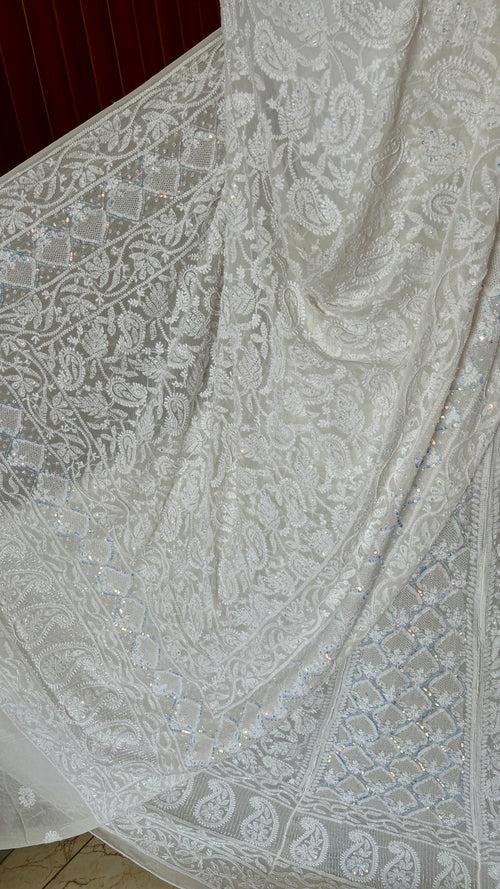 Ruhani Off white Chikankari Jaali Pearl Cut Dana Sequins Wedding Lehenga