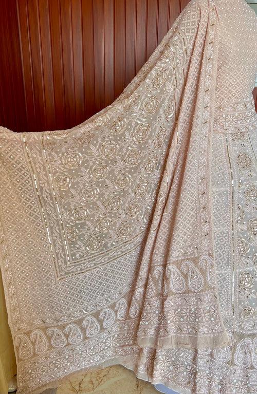 Nude Ruhani chikankari pearl and sequins wedding lehenga