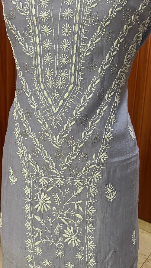 Mauve Mulmul fine Chikankari kurta & dupatta set