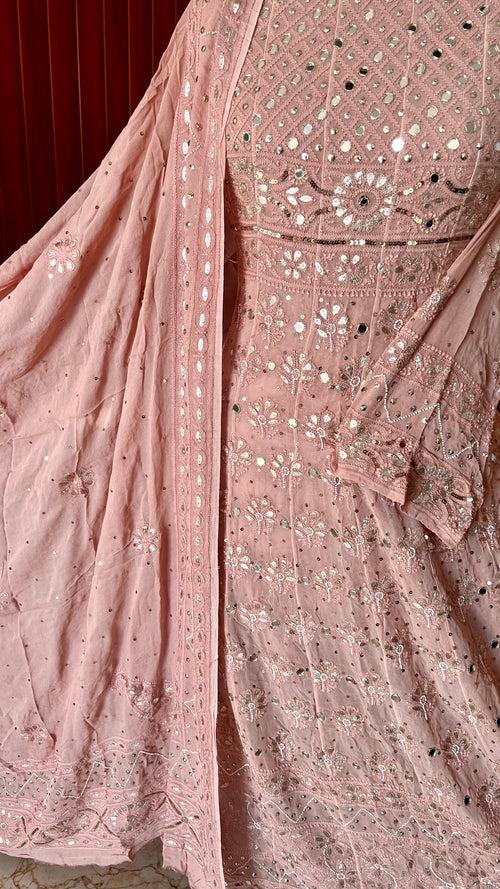 Ruhani Old Rose Chikankari gota mirror sequins pearl anarkali