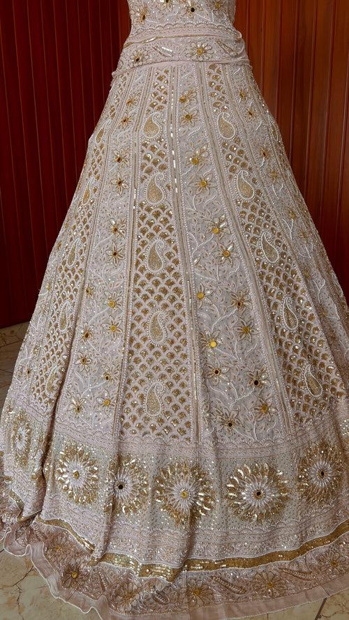 Masterpiece Ruhani Chikankari Sequins Cut Dana Pearl Wedding Lehenga