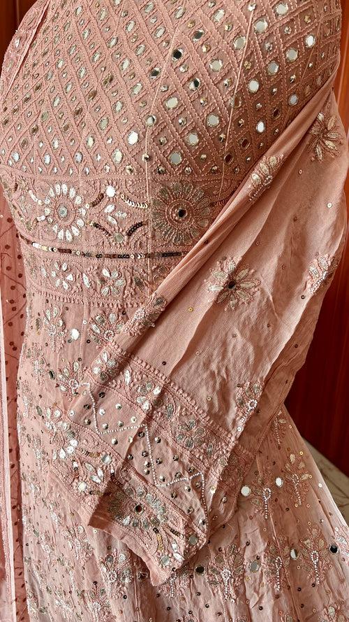 Ruhani Old Rose Chikankari gota mirror sequins pearl anarkali