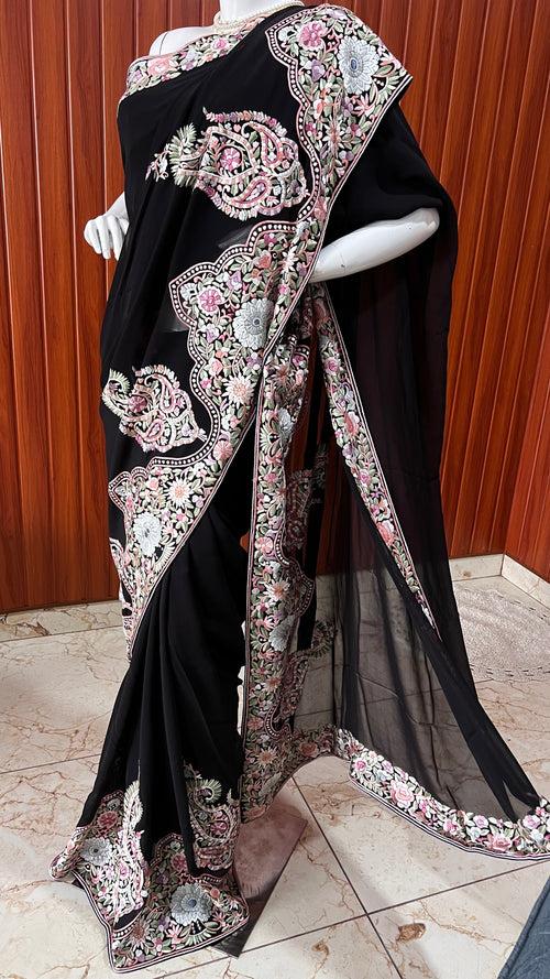 Black Masterpiece Parsi Gara Pure Georgette Saree