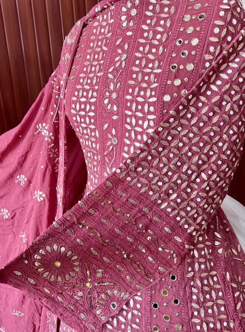 Ruhani Cherry Pink Chikankari gota mirror sequins pearl anarkali