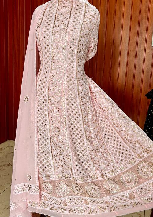 Ruhani Pink Chikankari Mirror and Gota Patti Anarkali with Dupatta