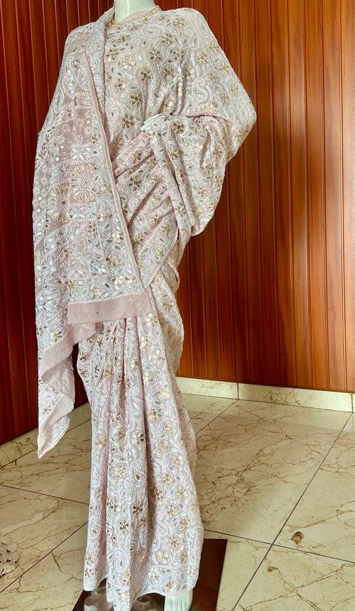 Ruhani Dusty Pink Chikankari and Gota Patti Saree