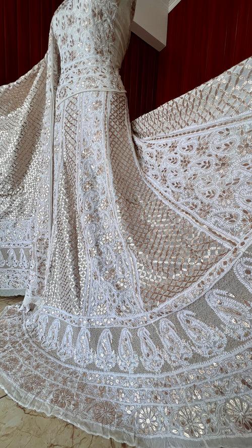 Ivory Ruhani Chikankari and Gota Patti Pure Georgette Lehenga Set